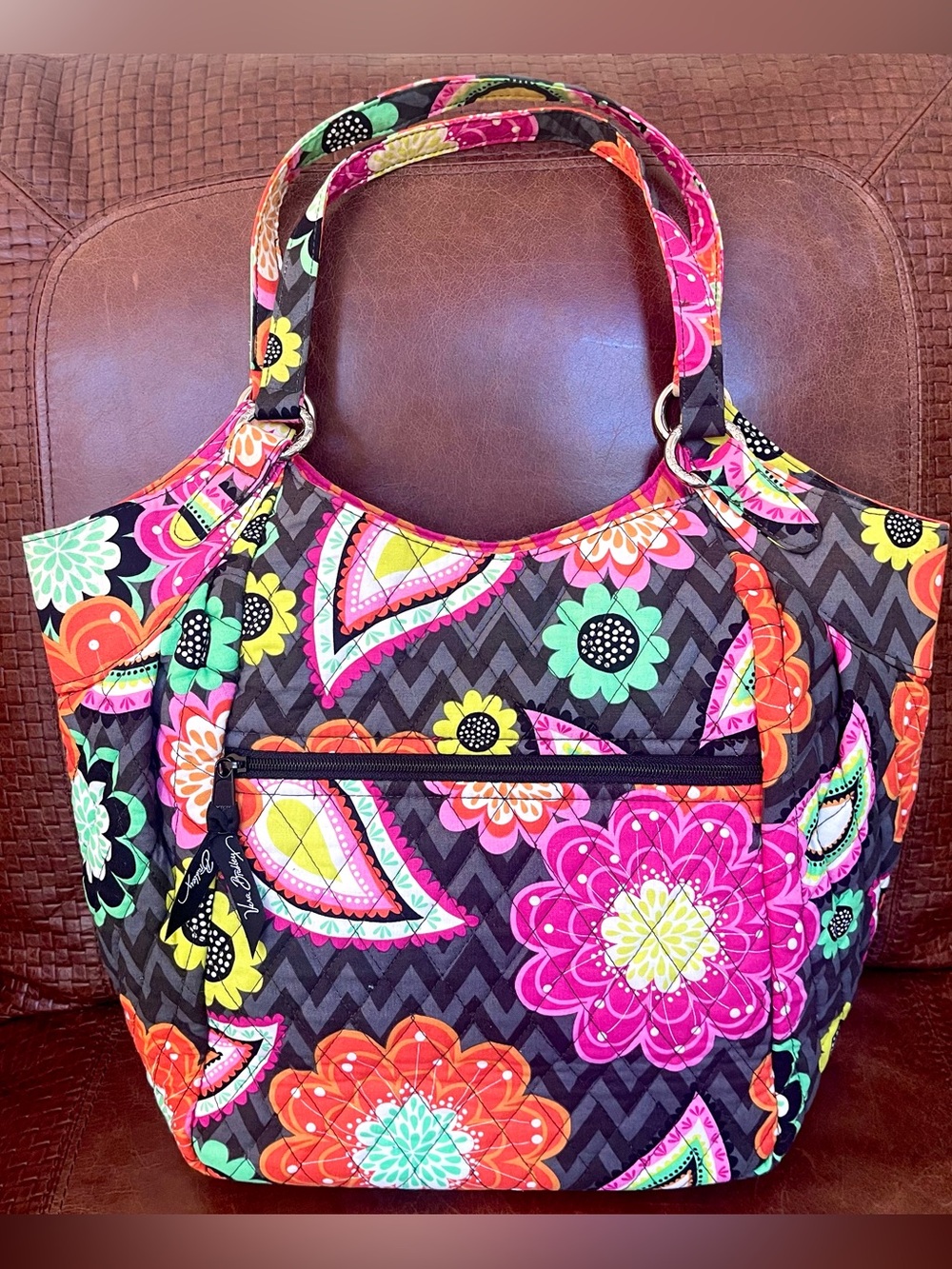 Vera Bradley Chevron Floral Quilted Tote Bag In Ziggy Zinnia Patern